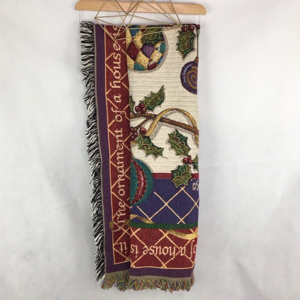 Jewel Tone Colored Christmas Ornament Woven Throw - Picture 2 of 8